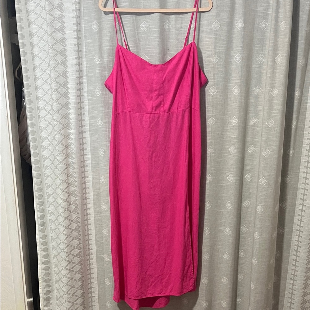 Vibrant Pink Midi Linen Dress